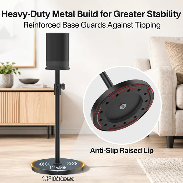 Alt view image 4 of 6 - Floor Speaker Stand for Sonos Move and Sonos Move 2 Stand, 1-Pack Black ToolFree Height Adjustment 33.5"40.5", Neat Cable Management, Works With Cable & Base Charging, Weighted AntiWobble Base
