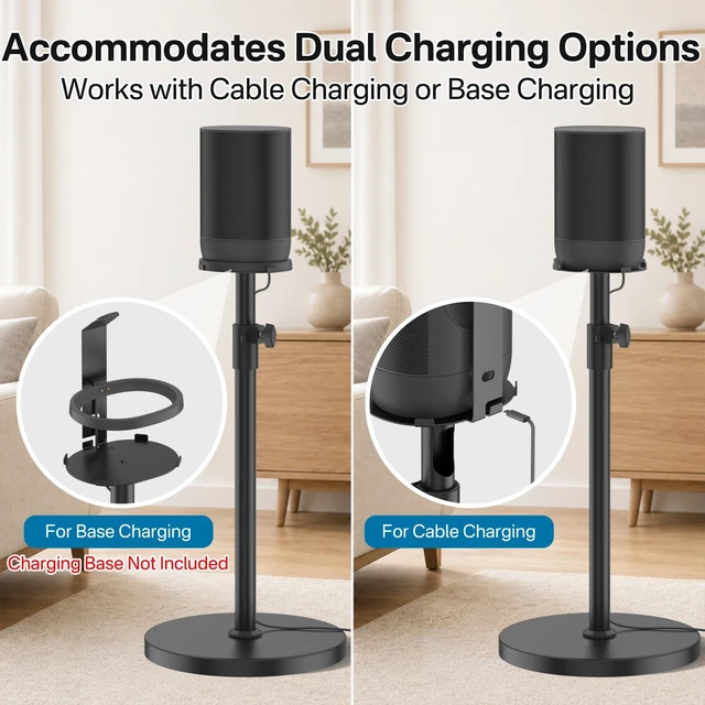 Alt view image 5 of 6 - Floor Speaker Stand for Sonos Move and Sonos Move 2 Stand, 1-Pack Black ToolFree Height Adjustment 33.5"40.5", Neat Cable Management, Works With Cable & Base Charging, Weighted AntiWobble Base