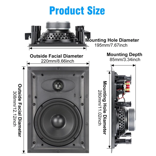 Alt view image 5 of 7 - 6.5 Inch 2-Way in-Wall Speaker for Whole House Surround Audio, 1" Silk Dome Tweeter, Magnetic Paintable Mesh Cover, Compatible with Whole House Audio or Home Theater, Single White