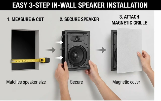 Alt view image 6 of 7 - 6.5 Inch 2-Way in-Wall Speaker for Whole House Surround Audio, 1" Silk Dome Tweeter, Magnetic Paintable Mesh Cover, Compatible with Whole House Audio or Home Theater, Single White