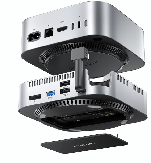 Main image of Mac mini M4 Dock Station & Aluminum Stand for Mac mini M4, 11-in-1 Mac mini M4 Hub with 10Gbps M.2 NVMe SATA SSD Enclosure*2, DP 8K@60Hz, 10Gbps USB A*4, SD TF 3.0 Card Reader, USB 2.0 * 2