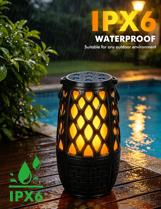 Alt view image 5 of 7 - Outdoor Speakers with Flame & RGB Lights, 10W HD Stereo, Gift for Men Women Bluetooth 5.3 Speakers Wireless IPX6 Waterproof, Auto-Pairing, Multi-Sync Up to 100-Speaker, Perfect for Patio, Pool, Party