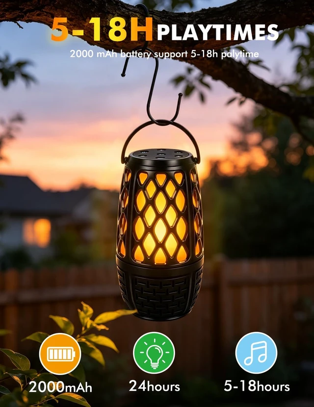 Alt view image 6 of 7 - Outdoor Speakers with Flame & RGB Lights, 10W HD Stereo, Gift for Men Women Bluetooth 5.3 Speakers Wireless IPX6 Waterproof, Auto-Pairing, Multi-Sync Up to 100-Speaker, Perfect for Patio, Pool, Party
