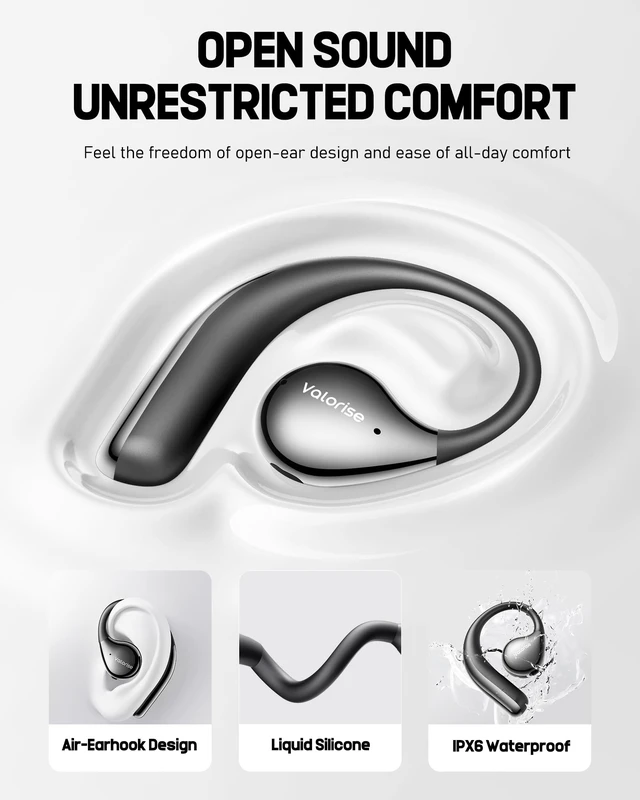 Alt view image 4 of 7 - T60 Open-Ear Wireless Bone Conduction Headphones | Bluetooth 5.4, Lightweight Earhook Design, 25H Playtime, IPX6 Waterproof for Running, Cycling, Gym and Daily Workouts