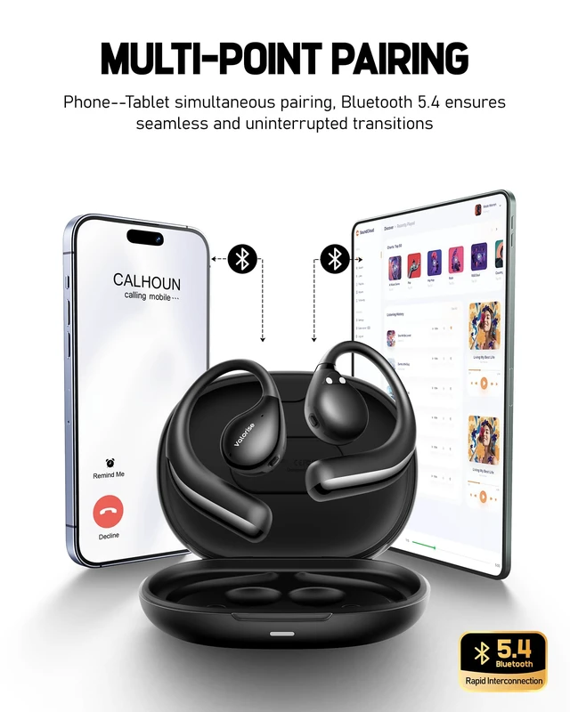 Alt view image 6 of 7 - T60 Open-Ear Wireless Bone Conduction Headphones | Bluetooth 5.4, Lightweight Earhook Design, 25H Playtime, IPX6 Waterproof for Running, Cycling, Gym and Daily Workouts