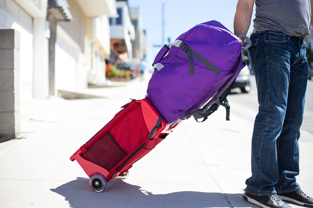 Alt view image 5 of 6 - Smart Backpack, Purple and Grey 4-1 Rolling Backpack Luggage Duffel Gym Bag Removable Dolly Laptop Tablet Pocket