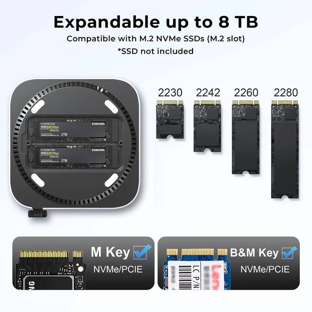 Alt view image 4 of 7 - Mac mini M4 Dock Station & Aluminum Stand for Mac mini M4, 11-in-1 Mac mini M4 Hub with 10Gbps M.2 NVMe SATA SSD Enclosure*2, DP 8K@60Hz, 10Gbps USB A*4, SD TF 3.0 Card Reader, USB 2.0 * 2