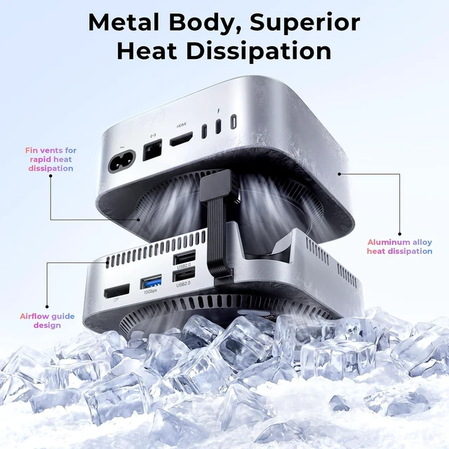 Alt view image 7 of 7 - Mac mini M4 Dock Station & Aluminum Stand for Mac mini M4, 11-in-1 Mac mini M4 Hub with 10Gbps M.2 NVMe SATA SSD Enclosure*2, DP 8K@60Hz, 10Gbps USB A*4, SD TF 3.0 Card Reader, USB 2.0 * 2