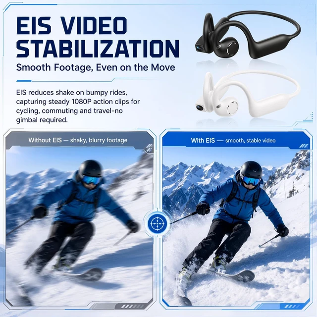 Alt view image 4 of 7 - E12 Open Ear Headphones Bone Conduction Headphones with 8MP Camera Open-Air Wireless Bluetooth Headphones, HiFi Stereo Sound, IP56 Waterproof AI Voice Assistant Headset for Sports and Travel (Black)