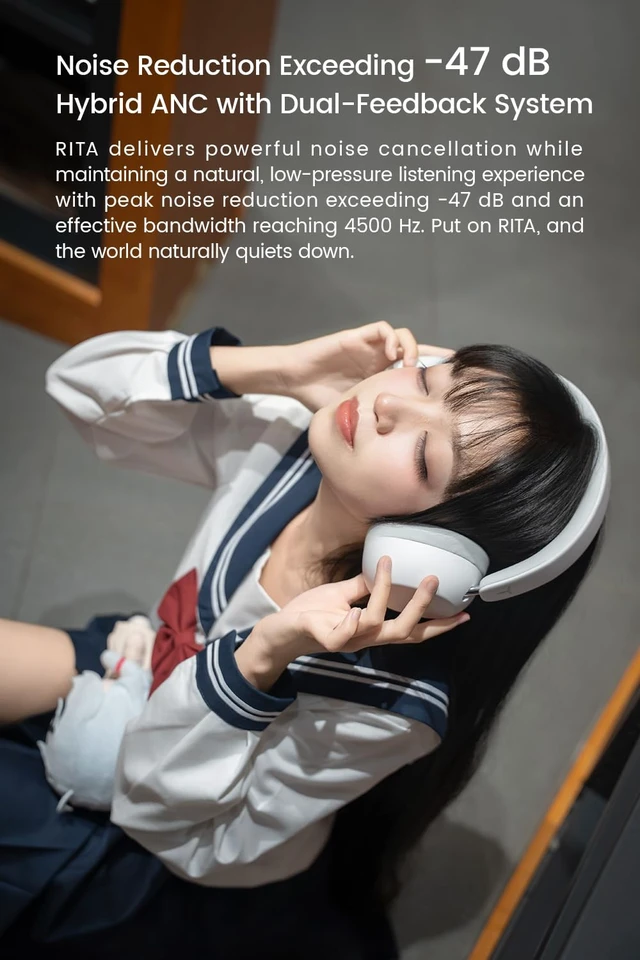 Alt view image 4 of 7 - Rita Bluetooth Gaming Headphones ANC ENC High-Resolution Up to 92h Wireless & Wired Connectable Over-Ear Earphone, -47dB Noise Reduction, Independent Acoustic Chamber, DMT5 1DD, Low-Distortion