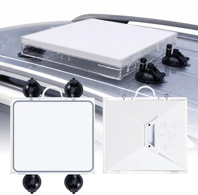 Main image of 2-in-1 Protective Acrylic Case with 4 Suction Cup Mounts for Starlink Mini Vented design allows in-case use; carry handle simplifies setup on car windows, sunroofs, smooth roofs, RVs, trucks and boats
