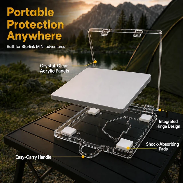 Alt view image 2 of 7 - 2-in-1 Protective Acrylic Case with 4 Suction Cup Mounts for Starlink Mini Vented design allows in-case use; carry handle simplifies setup on car windows, sunroofs, smooth roofs, RVs, trucks and boats