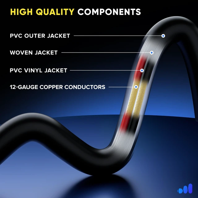 Alt view image 3 of 7 - in-Wall Speaker Wire 200 Ft, 12 AWG, CL3 Rated, Black 12 AWG copper-clad aluminum conductors handle high-power home theater and surround sound systems