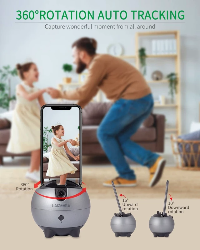 Alt view image 3 of 7 - LA8 360 Rotation Auto Tracking Handsfree Face Body Motion Phone Mount No App Required, for Facebook YouTube TikTok Live Vlog Streaming Video