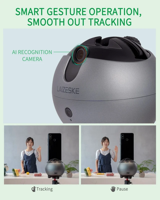 Alt view image 4 of 7 - LA8 360 Rotation Auto Tracking Handsfree Face Body Motion Phone Mount No App Required, for Facebook YouTube TikTok Live Vlog Streaming Video