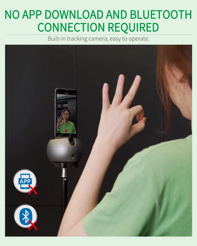 Alt view image 6 of 7 - LA8 360 Rotation Auto Tracking Handsfree Face Body Motion Phone Mount No App Required, for Facebook YouTube TikTok Live Vlog Streaming Video