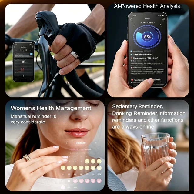 Alt view image 5 of 7 - Smart Ring for Women, Fitness Tracker with Health Monitoring, IP68 Waterproof Activity Tracker for Daily Life (Silver, 10#)