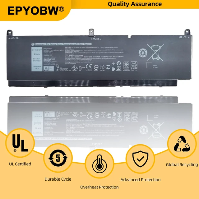 Alt view image 5 of 6 - PKWVM Laptop Battery 95Wh 7922mAh 6-Cell 11.4V C903V 0CR72X Compatible with Dell Precision 7550 7560 / Precision 7750 7760 Series 068N03 0447VR
