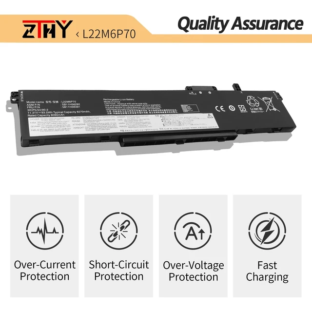 Alt view image 3 of 7 - L22M6P70 Laptop Battery for Lenovo ThinkPad P16 Gen 1 P16 Gen 2 P14s Gen 5 L22L6P70 L21L6P70 L21M6P70 SB11H56292 5B11H56391 SB11H56293 5B11H56392 8270mAh 11.31V 93.5Wh