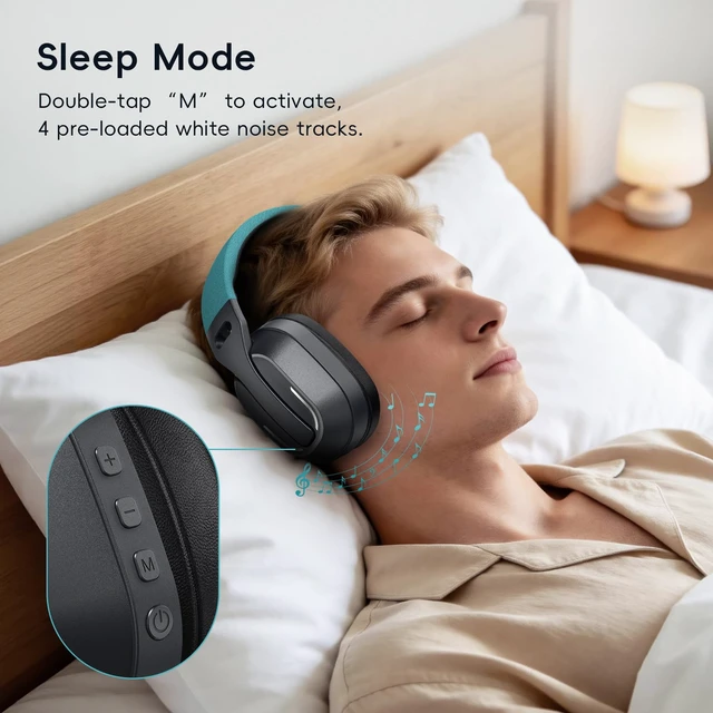 Alt view image 3 of 7 - Over-Ear Headphones, 50H Playtime Headset with White Noise,Green Bluetooth 6.0 Headphones, HiFi Sound, Timer & Relaxation Modes, USB C Wired Audio, Lightweight for Music Lovers/Sleep/Work