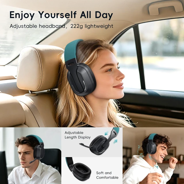 Alt view image 6 of 7 - Over-Ear Headphones, 50H Playtime Headset with White Noise,Green Bluetooth 6.0 Headphones, HiFi Sound, Timer & Relaxation Modes, USB C Wired Audio, Lightweight for Music Lovers/Sleep/Work