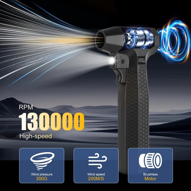 Alt view image 3 of 7 - Compressed Air Duster, 1300000RPM-100000mA Battery LED Cordless Electric Air Duster Portable Blower, Charging Cell Phone, Turbo Fan Dusters for Computer Keyboard/Cleaning/Car/PC/Salon/Home
