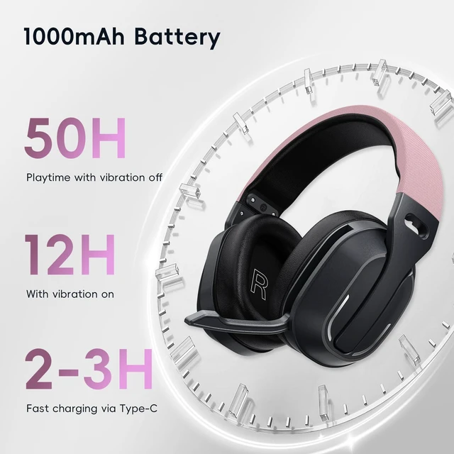 Alt view image 5 of 7 - Over-Ear Headphones, 50H Playtime Headset with White Noise,Pink Bluetooth 6.0 Headphones, HiFi Sound, Timer & Relaxation Modes, USB C Wired Audio, Lightweight for Music Lovers/Sleep/Work