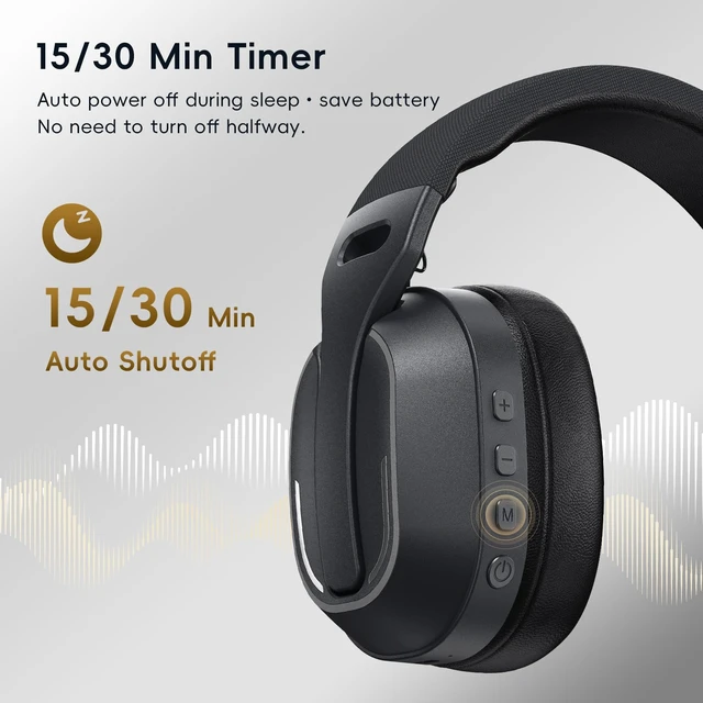 Alt view image 4 of 7 - Over-Ear Headphones, 50H Playtime Headset with White Noise,Black Bluetooth 6.0 Headphones, HiFi Sound, Timer & Relaxation Modes, USB C Wired Audio, Lightweight for Music Lovers/Sleep/Work