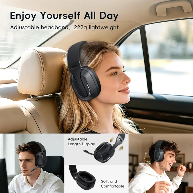 Alt view image 6 of 7 - Over-Ear Headphones, 50H Playtime Headset with White Noise,Black Bluetooth 6.0 Headphones, HiFi Sound, Timer & Relaxation Modes, USB C Wired Audio, Lightweight for Music Lovers/Sleep/Work
