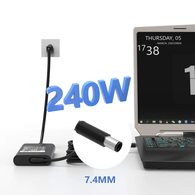Alt view image 7 of 7 - 240W/280W 7.4mm AC Adapter Compatible with Alienware Compatible with Alienware M16/M18 R2, 16X 16 Aurora AC16250 AC16251 Power Supply