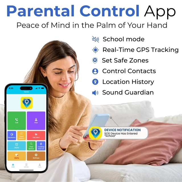 Alt view image 2 of 7 - Kids GPS Tracker with Real Time Location, GEO Fence Safe Zone Notifications, SOS Button & 2-Way Calling, Child Safety, Kids Tracker, Classroom Mode, Compact & Discreet Design