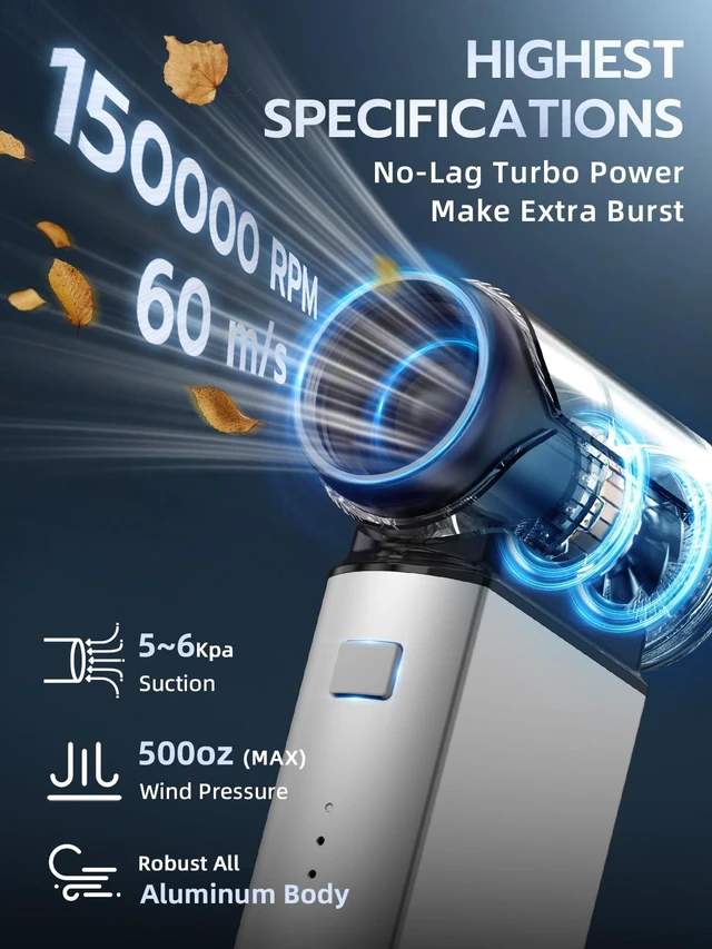 Alt view image 3 of 7 - J02 Compressed Air Duster Rechargeable 150000RPM Aluminum Super 60m/s Wind Speed Brushless Motor Durable Air Blower with 2 Modes (Normal&Storm) Adjustable for PC/Outdoor/Home/Car