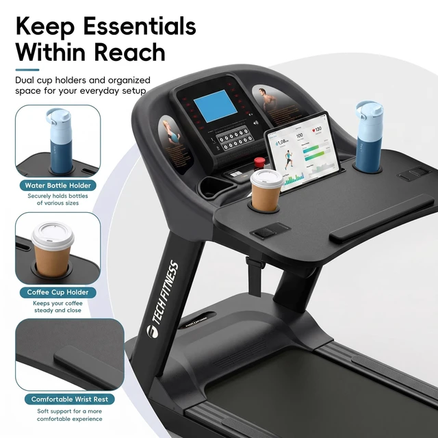Alt view image 5 of 7 - Treadmill Desk Attachment, Non-Slip Faux Leather Laptop Desk for Walking Pad, Universal Workstation for Treadmill Handlebars up to 36", Ergonomic Tray Holder for Notebook, Tablet, Cup (Black)