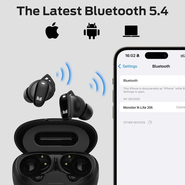 Alt view image 6 of 7 - N-Lite 206 Wireless Earbuds Bluetooth 5.4 in Ear Headphones, Bluetooth Ear Buds Built-in Microphone, Touch Control, Comfortable Fit, USB-C Fast Charging, IPX6 Waterproof, 25H Playtime, Black