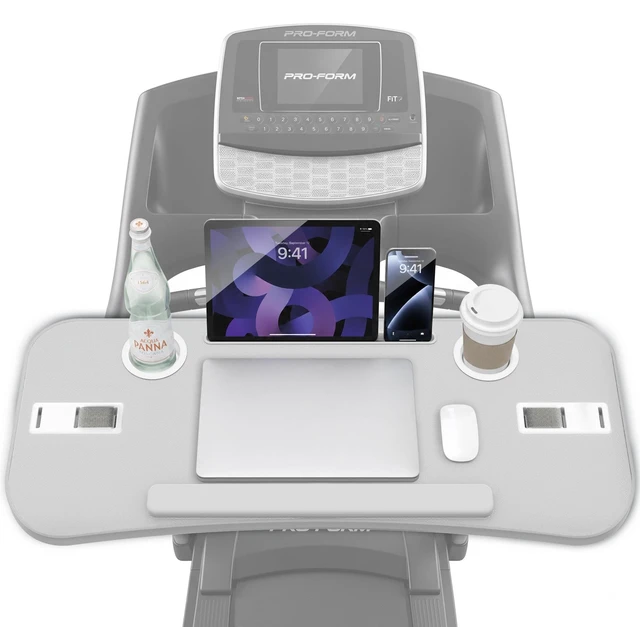 Main image of Treadmill Desk Attachment, Non-Slip Faux Leather Laptop Desk for Walking Pad, Universal Workstation for Treadmill Handlebars up to 36", Ergonomic Tray Holder for Notebook, Tablet, Cup (Gray)
