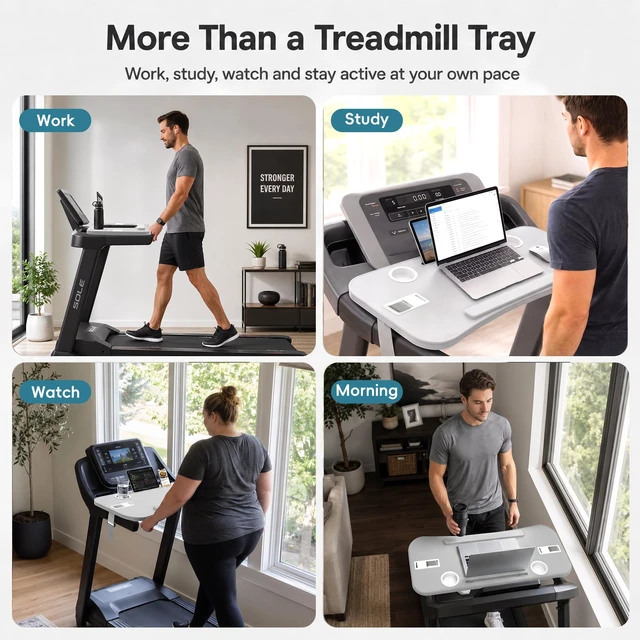Alt view image 7 of 7 - Treadmill Desk Attachment, Non-Slip Faux Leather Laptop Desk for Walking Pad, Universal Workstation for Treadmill Handlebars up to 36", Ergonomic Tray Holder for Notebook, Tablet, Cup (Gray)