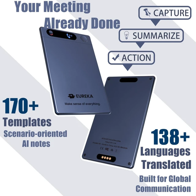 Alt view image 6 of 7 - 64GB AI Audio Recorder with App, Voice Activated Recorder with AI Summary & Transcript, Speaker Diarization, Noise Cancelling Recording Device for Interviews, Phone Calls, Lectures (Pro)
