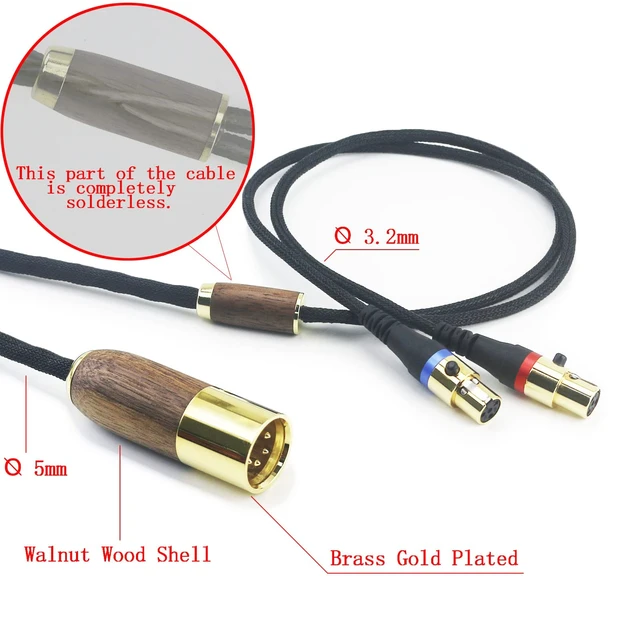 Alt view image 3 of 7 - 3m/10ft Replacement Audio Cable 4-pin XLR Balanced Walnut Wood Shell Cable Compatible with Audeze LCD-2, LCD-4, LCD-3, LCD-X, LCD-XC Headphone 6N OCC Copper Silver Plated Cord