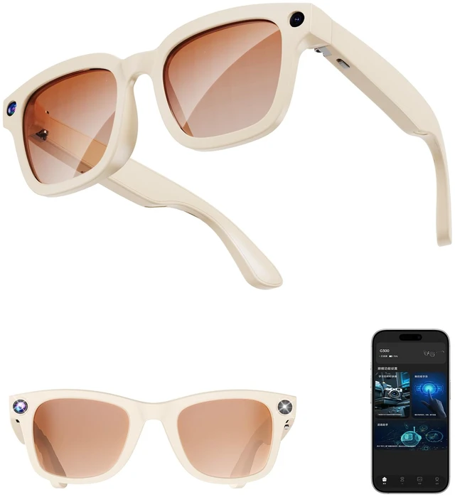 Main image of AI Smart Glasses with Camera and Realtime Translation (White+ Colror lens) with HD Camera for Video Photo, Bluetooth and Wifi Transfer, with Microphone for Talk, Light Weight Small Size for Women