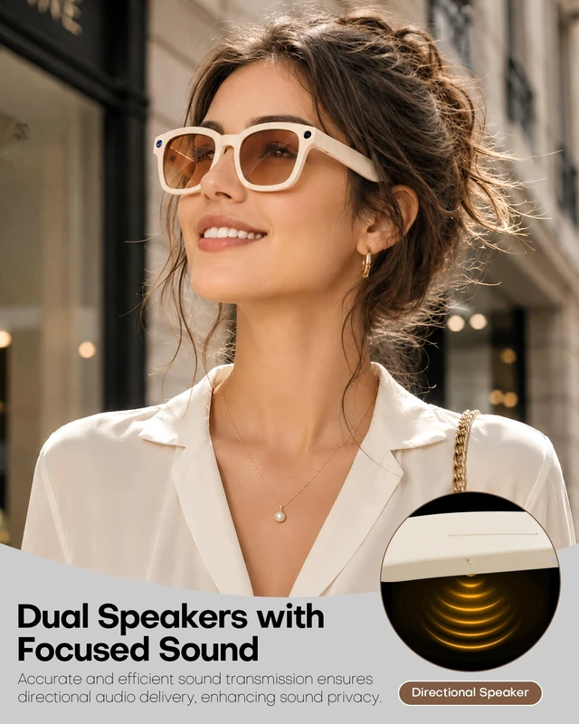 Alt view image 2 of 7 - AI Smart Glasses with Camera and Realtime Translation (White+ Colror lens) with HD Camera for Video Photo, Bluetooth and Wifi Transfer, with Microphone for Talk, Light Weight Small Size for Women