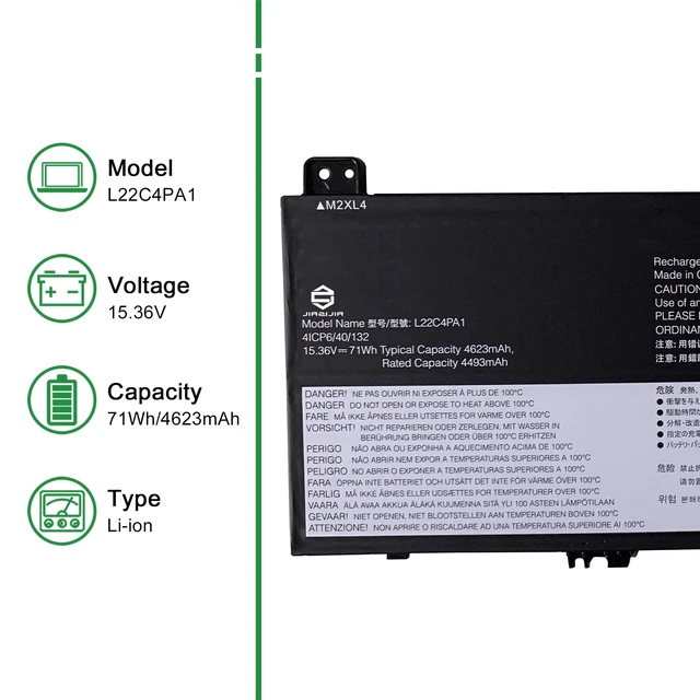 Alt view image 2 of 5 - L22C4PA1 SB11K38965 5B11K38968 Laptop Battery Replacement for Lenovo Yoga 7 14ARP8 14IRL8 14IML9 16ARP8 16IRL8 Series SB11N45990 5B11N46035 L22M4PA1 SB11K38964 5B11K38966 L22D4PA1 15.36V 71Wh