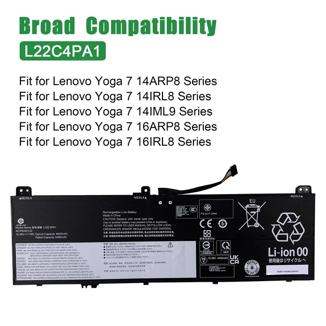 Alt view image 4 of 5 - L22C4PA1 SB11K38965 5B11K38968 Laptop Battery Replacement for Lenovo Yoga 7 14ARP8 14IRL8 14IML9 16ARP8 16IRL8 Series SB11N45990 5B11N46035 L22M4PA1 SB11K38964 5B11K38966 L22D4PA1 15.36V 71Wh