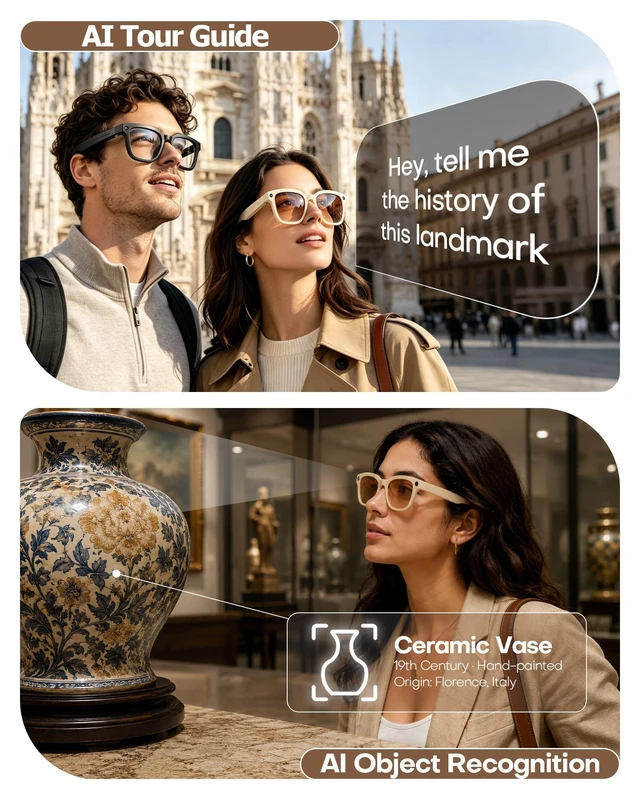 Alt view image 4 of 7 - AI Smart Glasses with Camera and Realtime Translation (White+ Colror lens) with HD Camera for Video Photo, Bluetooth and Wifi Transfer, with Microphone for Talk, Light Weight Small Size for Women