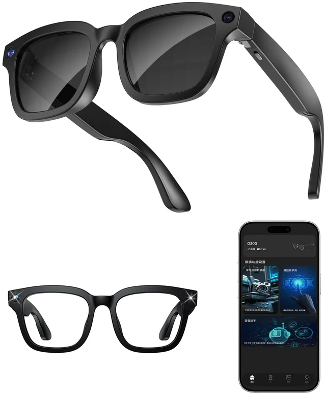Main image of AI Smart Glasses with Camera and Realtime Translation (Black+Dartk lens) with HD Camera for Video Photo, Bluetooth and Wifi Transfer, with Microphone for Talk, Light Weight