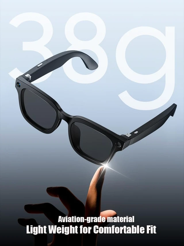 Alt view image 5 of 7 - AI Smart Glasses with Camera and Realtime Translation (Black+Dartk lens) with HD Camera for Video Photo, Bluetooth and Wifi Transfer, with Microphone for Talk, Light Weight