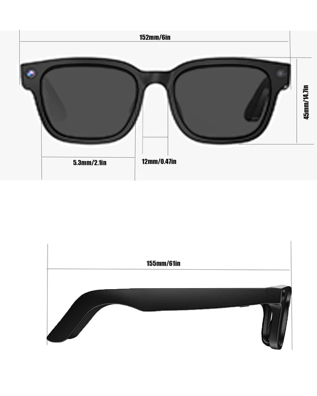 Alt view image 6 of 7 - AI Smart Glasses with Camera and Realtime Translation (Black+Dartk lens) with HD Camera for Video Photo, Bluetooth and Wifi Transfer, with Microphone for Talk, Light Weight
