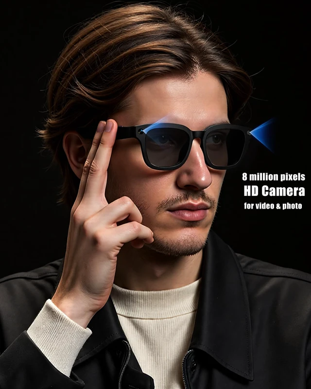 Alt view image 7 of 7 - AI Smart Glasses with Camera and Realtime Translation (Black+Dartk lens) with HD Camera for Video Photo, Bluetooth and Wifi Transfer, with Microphone for Talk, Light Weight