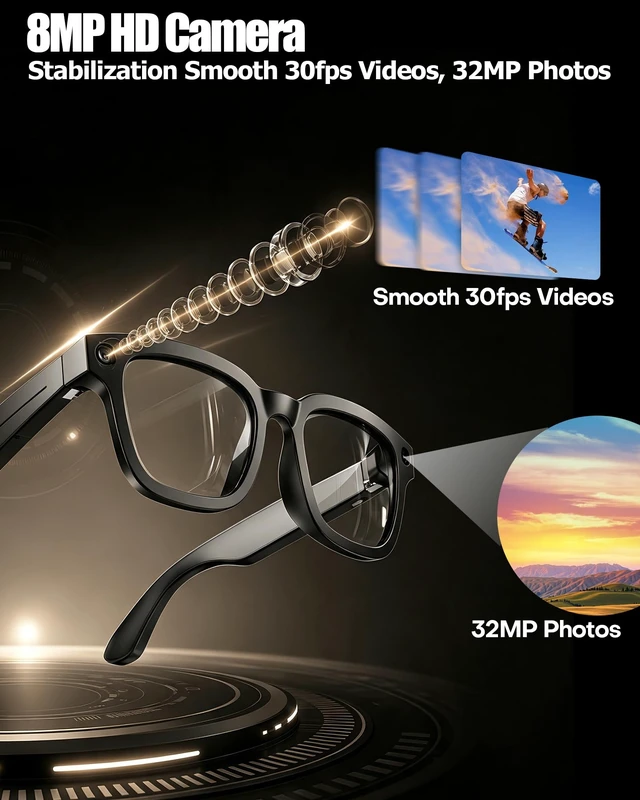 Alt view image 2 of 7 - AI Smart Glasses with Camera and Realtime Translation (Black +Clear lens) with HD Camera for Video Photo, Bluetooth and Wifi Transfer, with Microphone for Talk, Light Weight