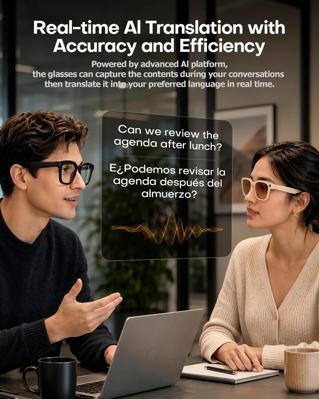 Alt view image 3 of 7 - AI Smart Glasses with Camera and Realtime Translation (Black +Clear lens) with HD Camera for Video Photo, Bluetooth and Wifi Transfer, with Microphone for Talk, Light Weight