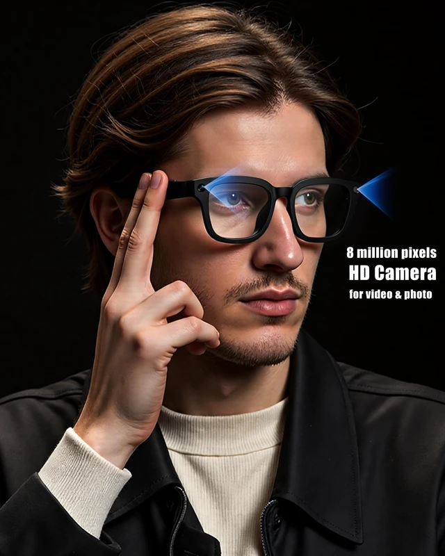Alt view image 4 of 7 - AI Smart Glasses with Camera and Realtime Translation (Black +Clear lens) with HD Camera for Video Photo, Bluetooth and Wifi Transfer, with Microphone for Talk, Light Weight